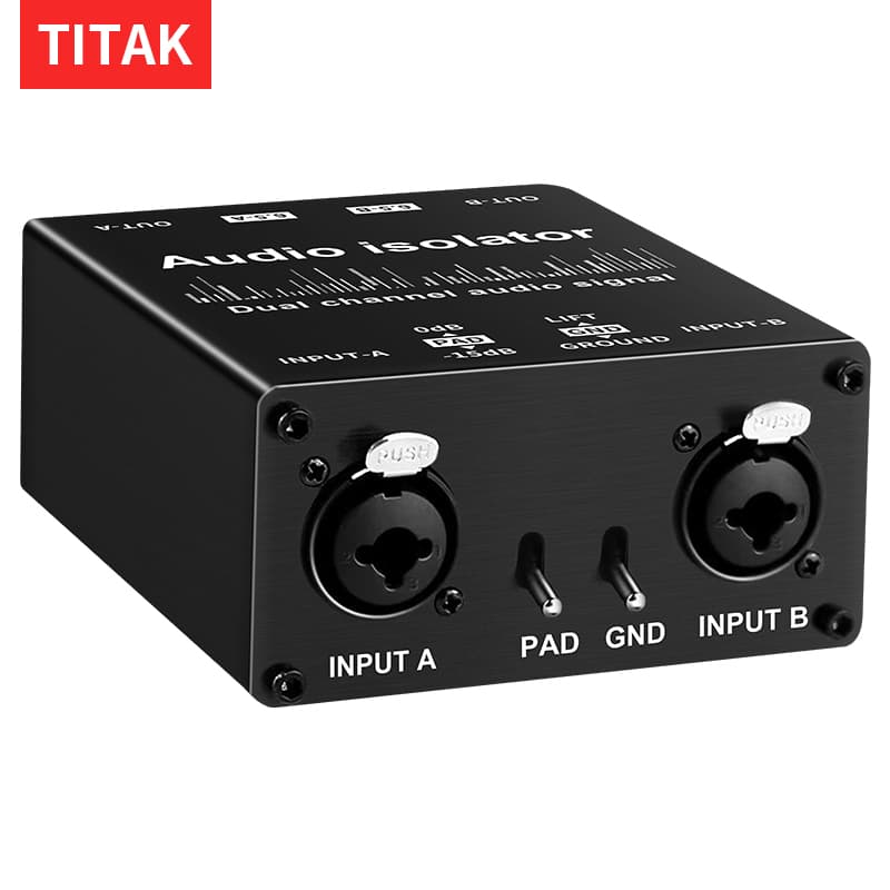 Isolador de Áudio Canal Duplo Interface XLR 6,5mm PAD GND Interruptor para Gravação de Estúdio e Equipamentos de Palco