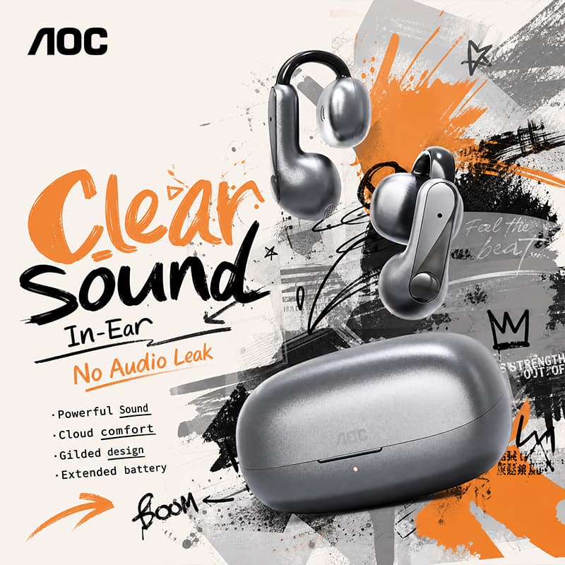 AOC ACD4614 Fones de Ouvido Esportivos Bluetooth com Clipe para Orelha, Fones de Ouvido, Fone de Ouvido Único 4,5g,