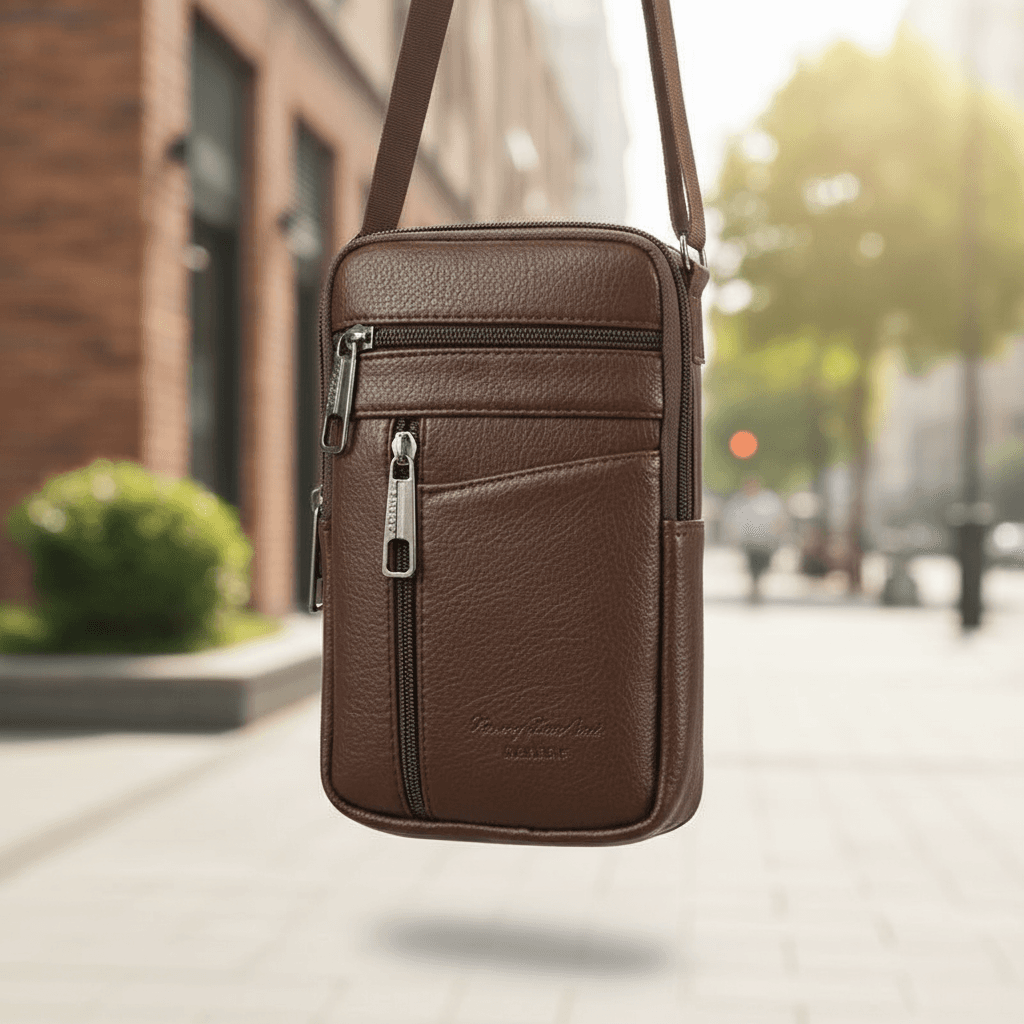 Mini bolsa transversal de couro masculina para celular, carteira de cintura