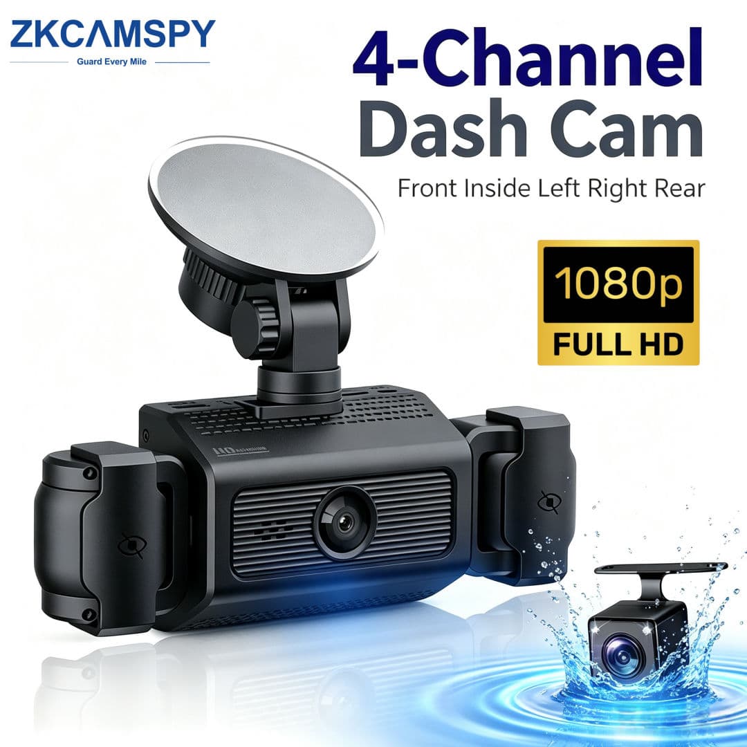 Câmera Veicular 4 Canais Full HD 1080p Sem Fio DVR Automotivo 3 em 1 Dianteira e Traseira