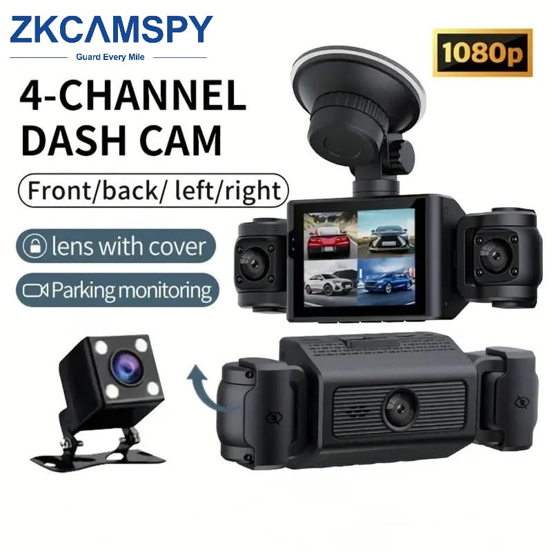 Câmera veicular DVR 360° panorâmica 4 canais 1080p Full HD 170° grande angular visão noturna monitor de estacionamento