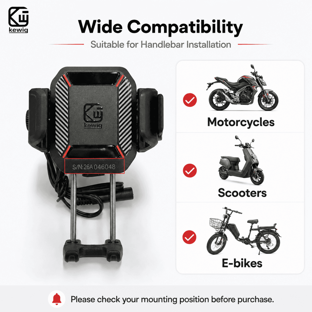 Suporte de Celular à Prova D'água para Guidão de Moto com Carregador Sem Fio e Amortecimento