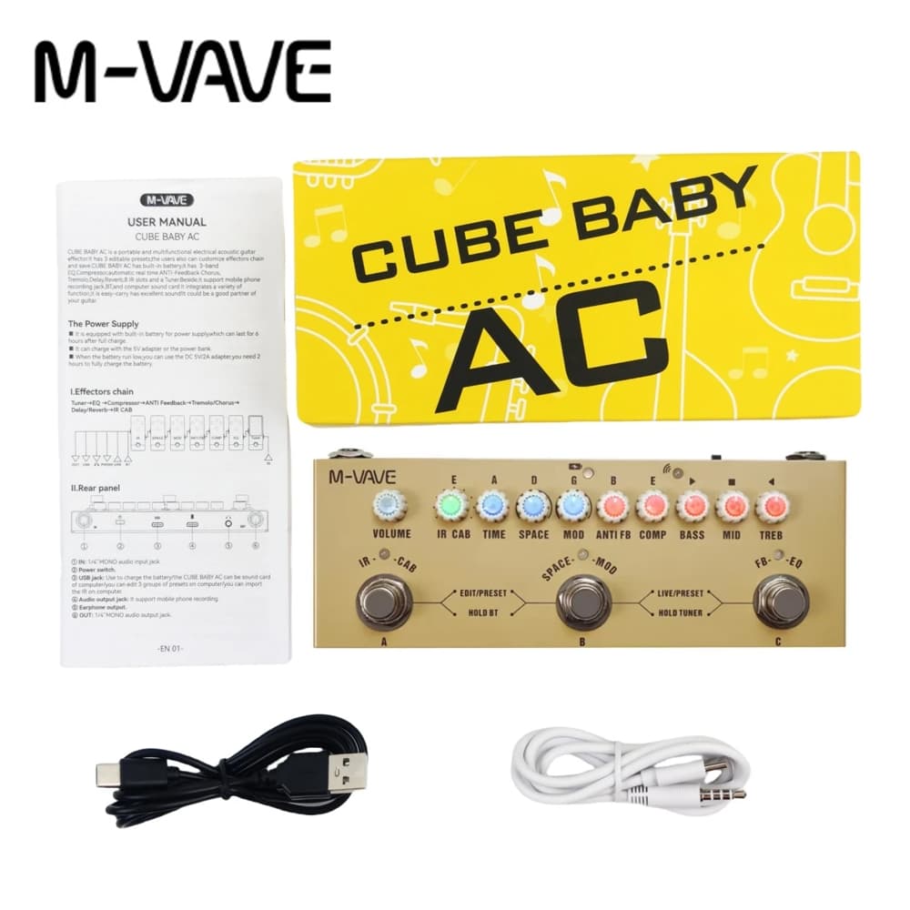 M-VAVE Cube Baby AC Multi-Efeitos de Violão Acústico IR Simulador de Gabinete Bluetooth Reverb Delay Compressor Bateria