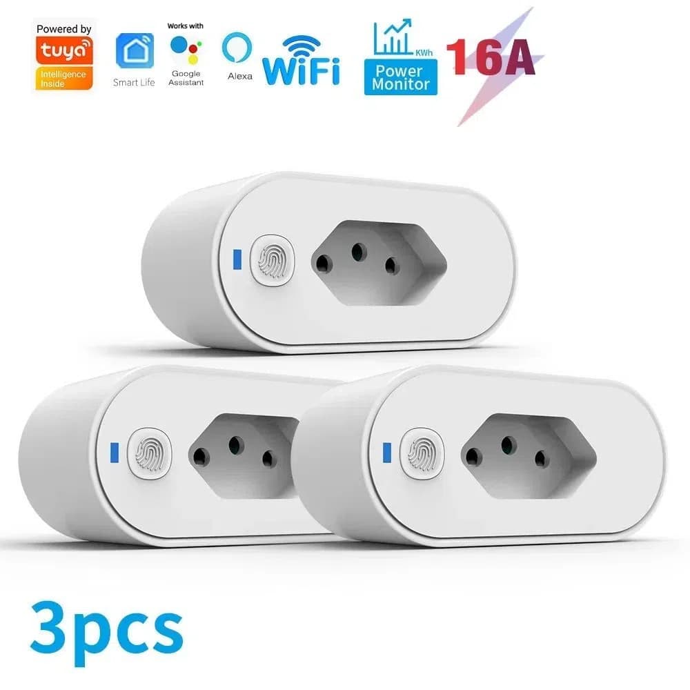 SAIMILI Tomada Inteligente Tuya Wifi Padrão Brasil Adaptador Automação Doméstica 16A Suporte Smartlife App Compatível