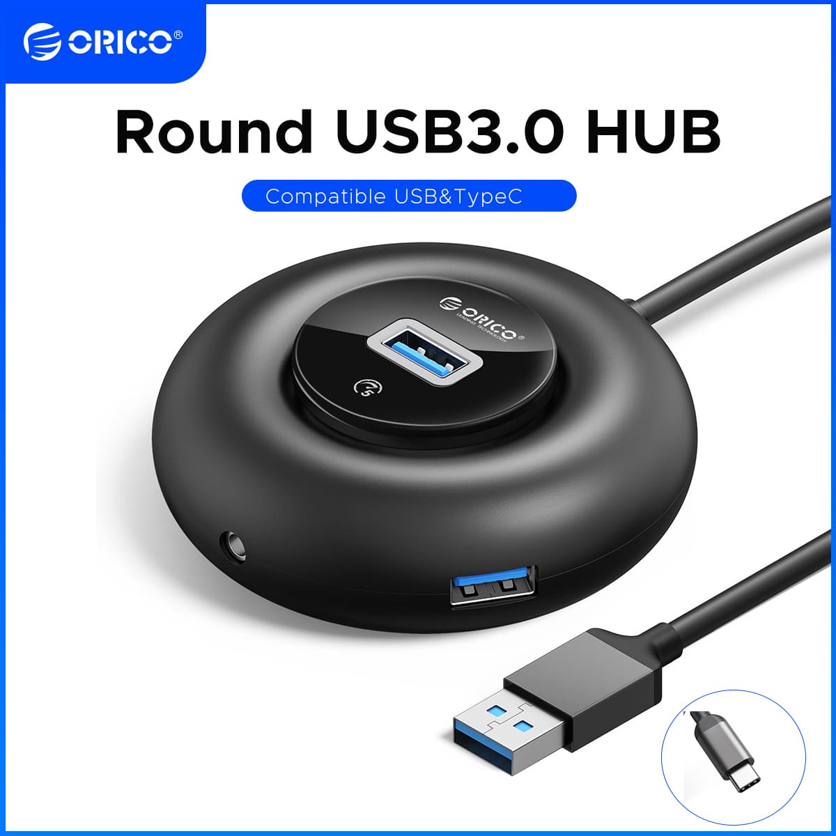 Hub USB ORICO Redondo Tipo C Hub Divisor Multi-USB para Telefone Celular, Pen Drive USB, PC, Tablet