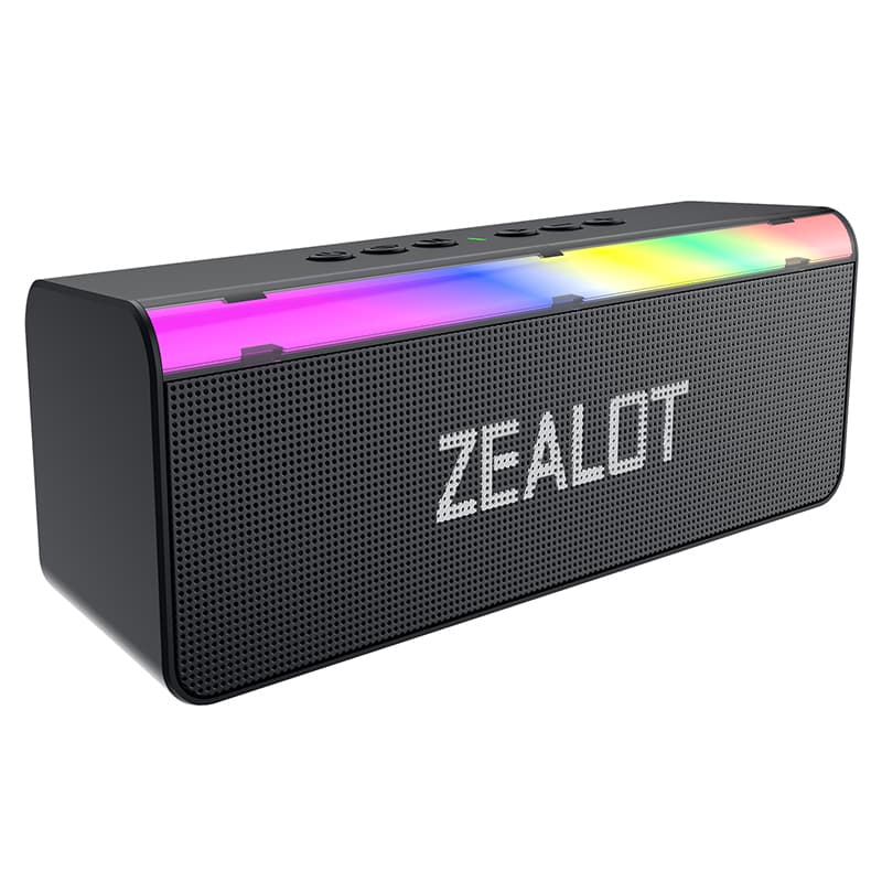 Caixa de Som Bluetooth Portátil ZEALOT S72 com Luz RGB, 20W Estéreo, IPX4 à Prova de Água, Alimentado por Tipo-C, Ideal