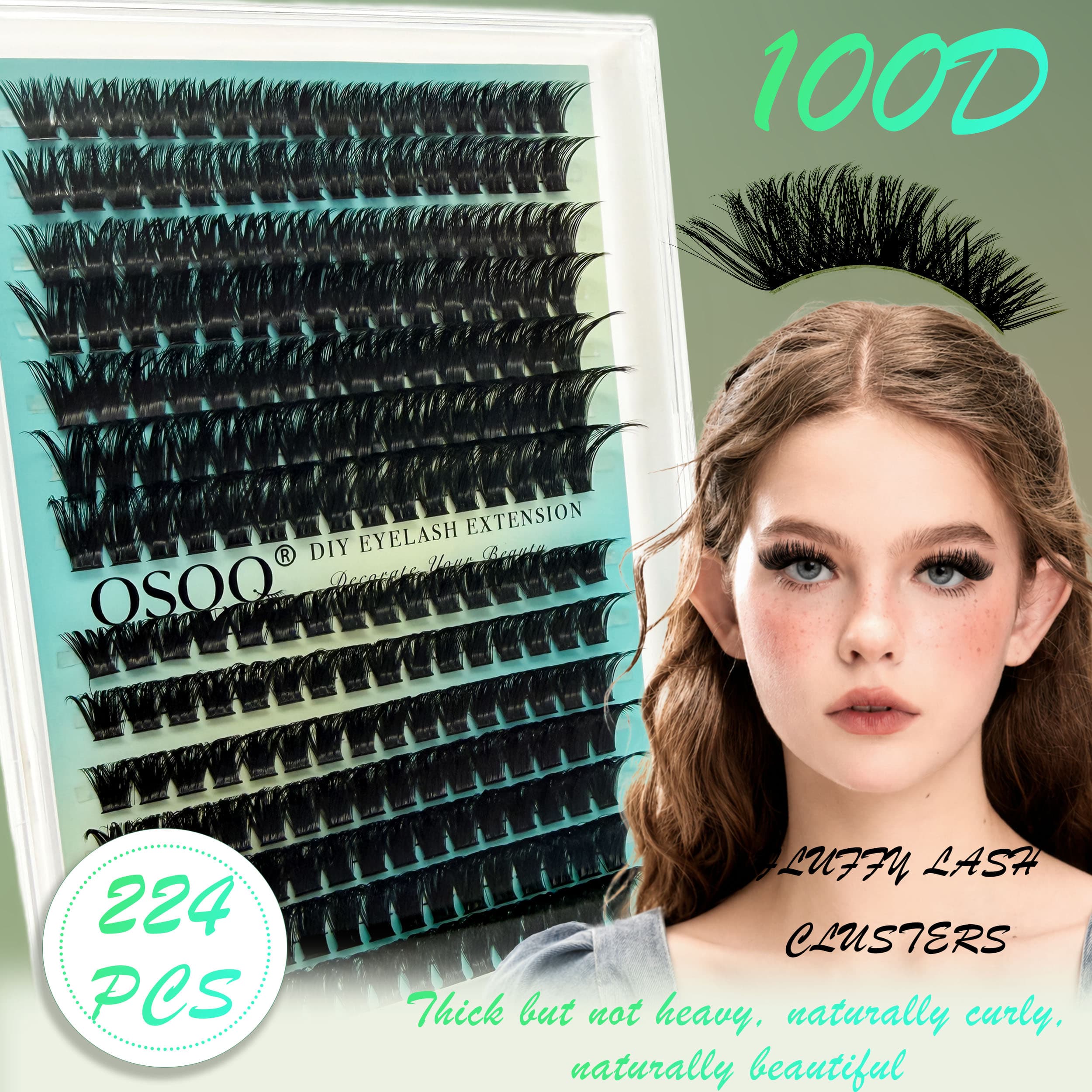 224 peças, cílios postiços individuais 100D D Curl, extensão de cílios DIY, volume fofo e espesso, cílios postiços