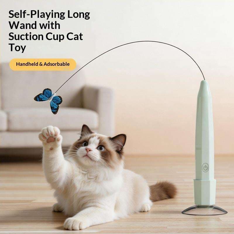 Varinha Elétrica Borboleta Giratória para Gatos, Recarga Rápida USB 360° de Rotação, Base de Ventosa Resistente para