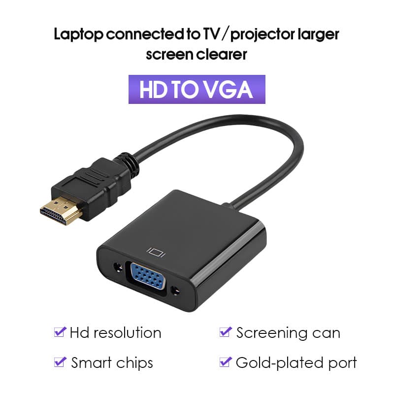 Cabo Conversor HDMI 1080P Trançado para VGA com Áudio para PC, HDTV, Laptop, TV, Projetor