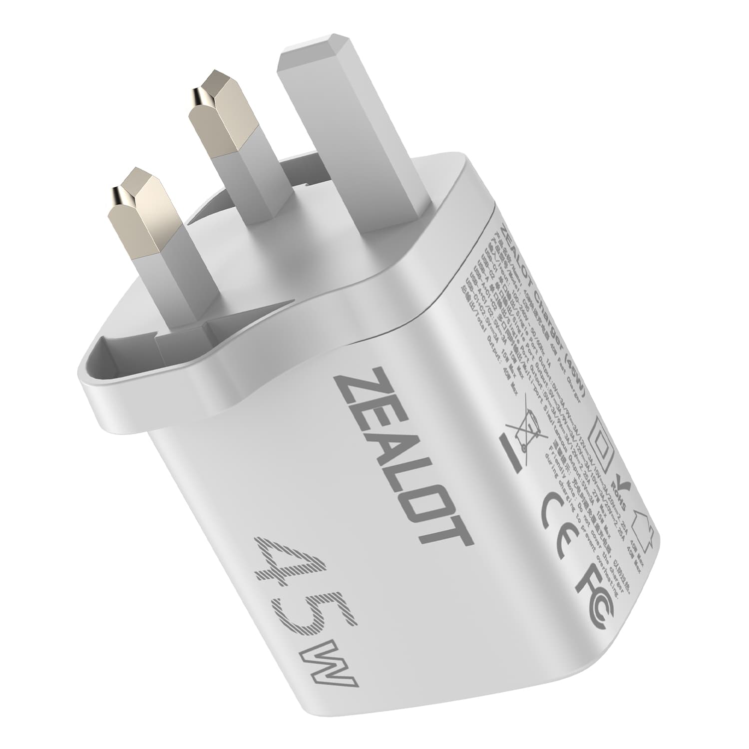 Adaptador ZEALOT C35, tomada do Reino Unido, 45W, 2C1A, compatível com tomada local, fonte de alimentação inteligente,