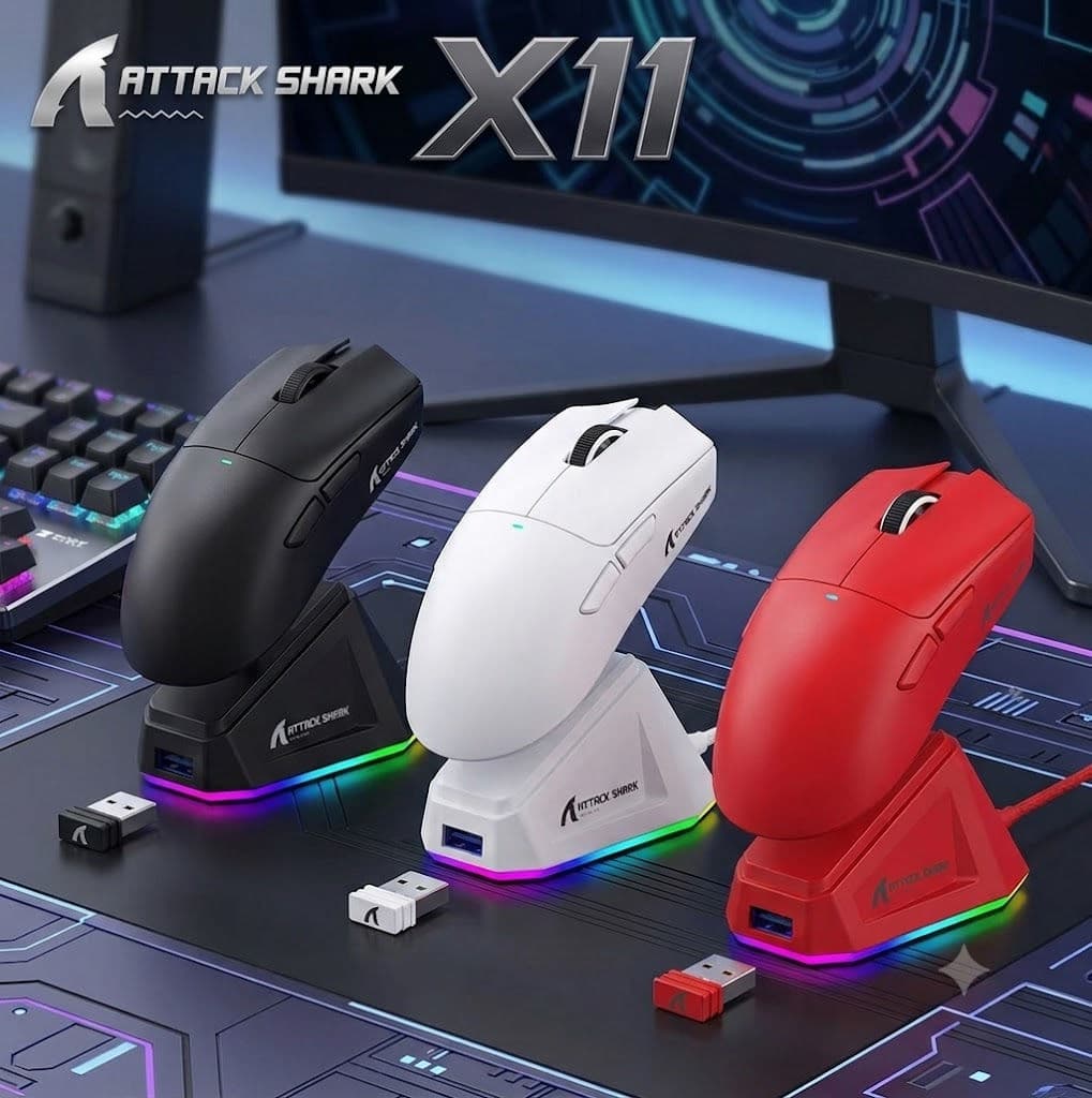 Mouse Gamer Leve e Ergonômico Attack Shark X11, Tri-Modo Sem Fio, Presente Ideal para Gamers de Esports, PC e Laptop