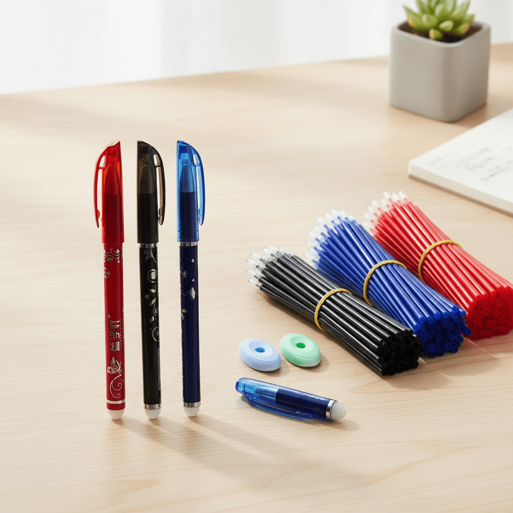 Conjunto de 25 Canetas Gel Apagáveis, Canetas Esferográficas de Tinta Preta/Azul para Material de Escrita em Escritório