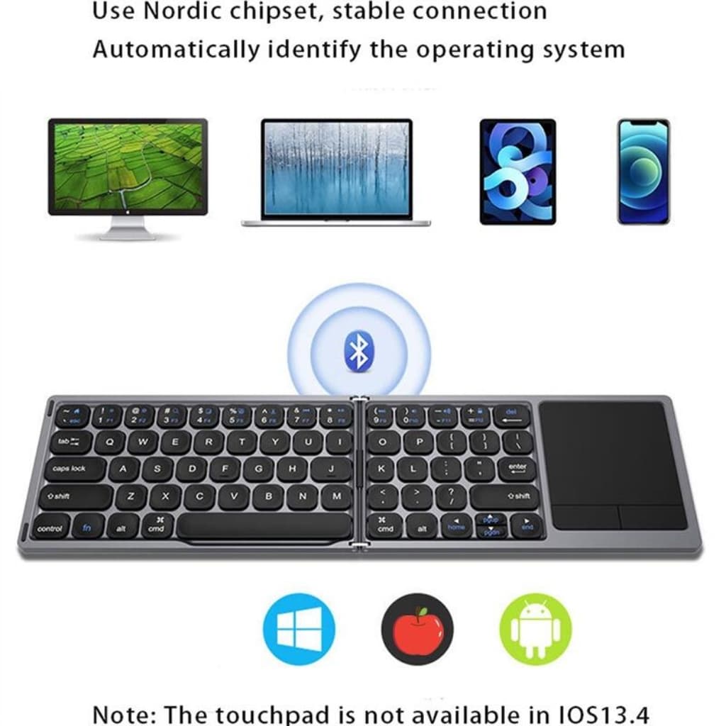 JOMAA Teclado portátil dobrável mini Bluetooth sem fio com touchpad, teclado dobrável para Windows Android IOS para