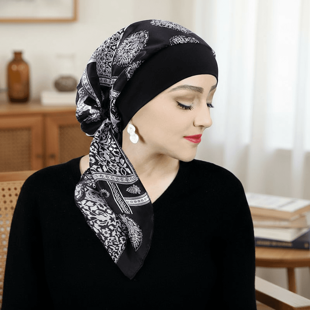 Turbante Vintage Sedoso para Mulheres - Touca Elástica Larga para Quimioterapia e Queda de Cabelo, Multifuncional
