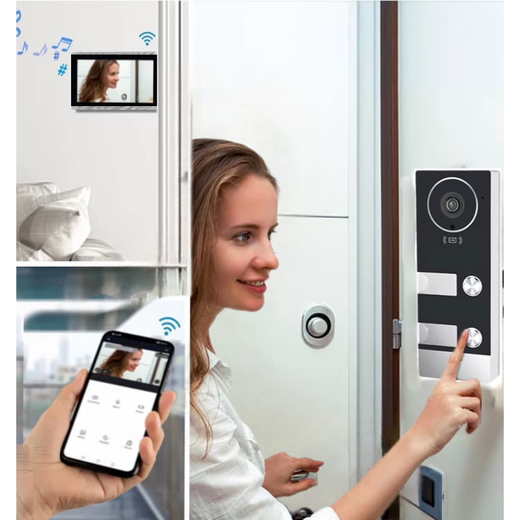 Um Conjunto AIRONGDI TUYA WiFi Vídeo Porteiro Kit De Intercomunicação De Construção , Tela Sensível Ao Toque De 7/10 Pol