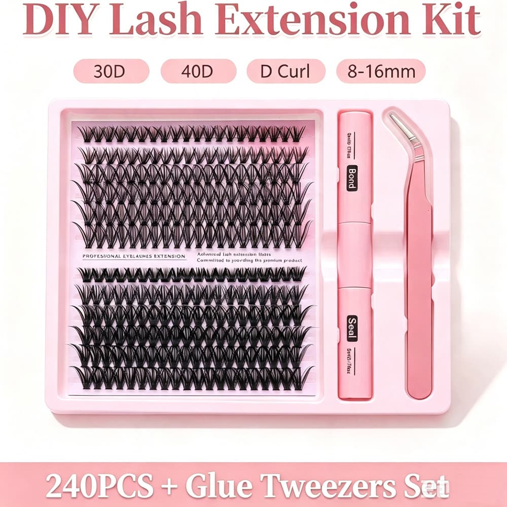 Extensões de Cílios em Grupo - Kit de Cílios Wispy 240Pcs 30D/40D, D Curl, Volume, Cílios Individuais com Cola e Pinça