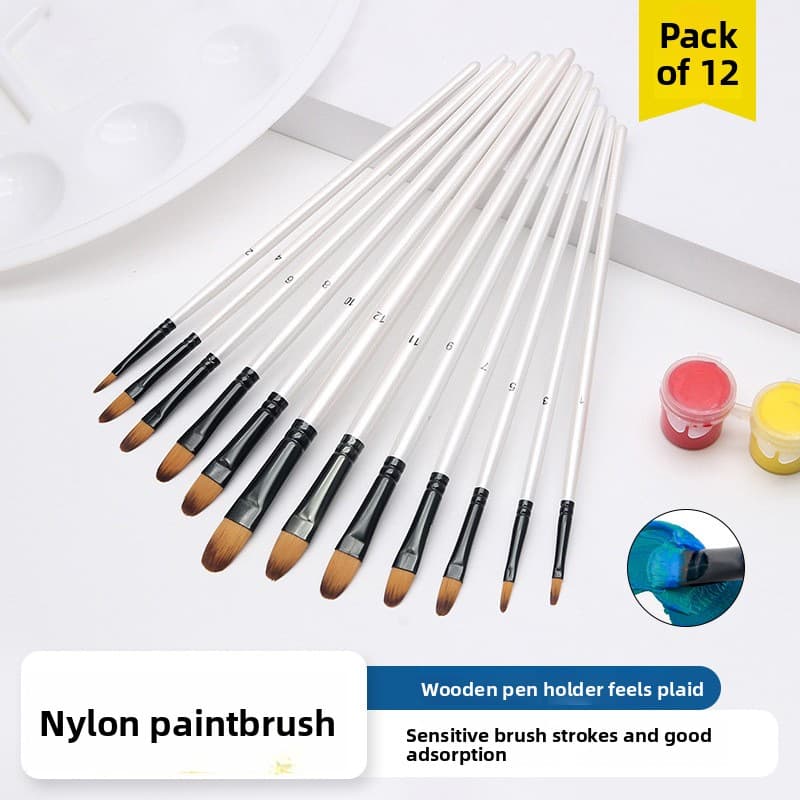 Conjunto de pincéis para aquarela e guache com 12 peças, pincéis de nylon, pincéis para pintura digital a óleo
