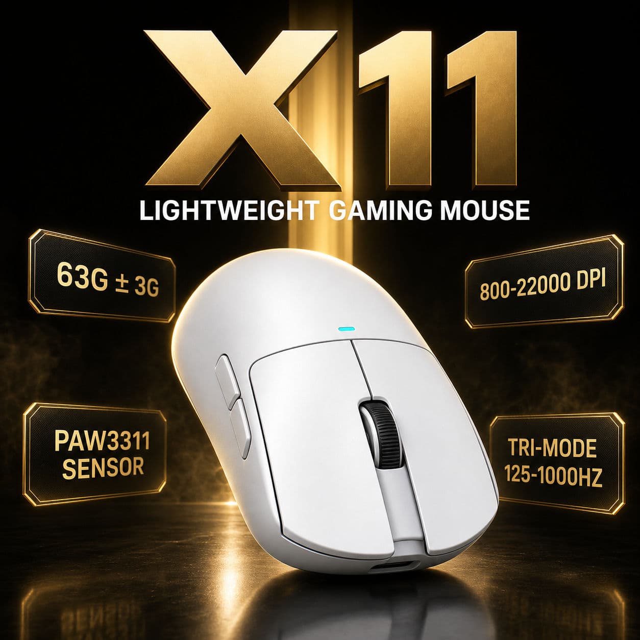 Mouse Gamer Ergonômico Simétrico ATTACK SHARK X11, Microinterruptor HUANO, Rastreamento Preciso, Mouse Versátil para
