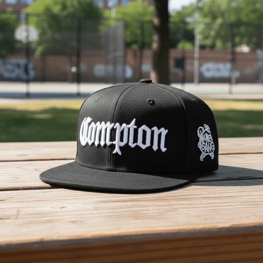 Boné Snapback Flat Brim Compton Bordado: Boné Hip Hop Unissex Estiloso com Viseira para Todas as Ocasiões