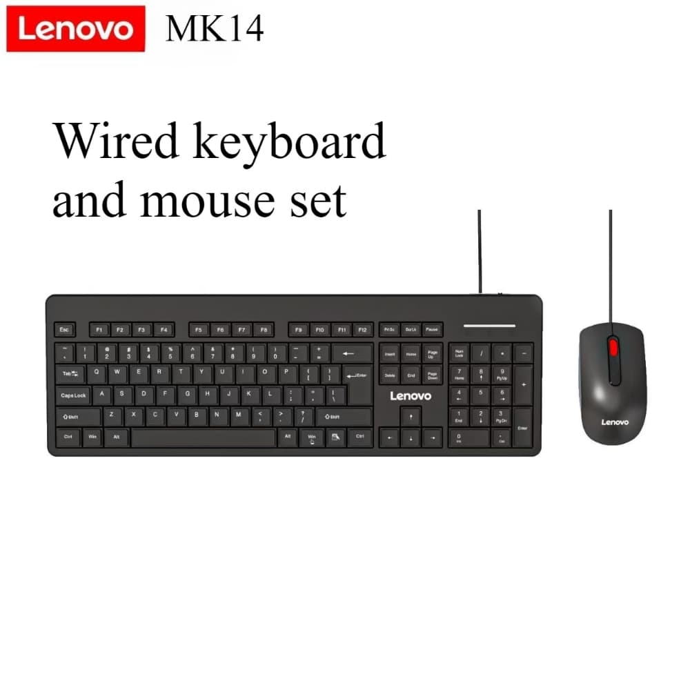 Conjunto de Teclado e Mouse com Fio Lenovo MK14, Sem Latência, Transmissão com Fio Estável, Fino e Portátil, Ideal para