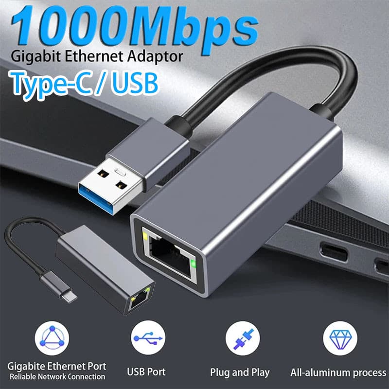 Adaptador Ethernet USB Tipo C 1000Mbps USB 3.0 Para MacBook Windows XP 7 8 10 Android USB Lan Cabo Internet Adaptador