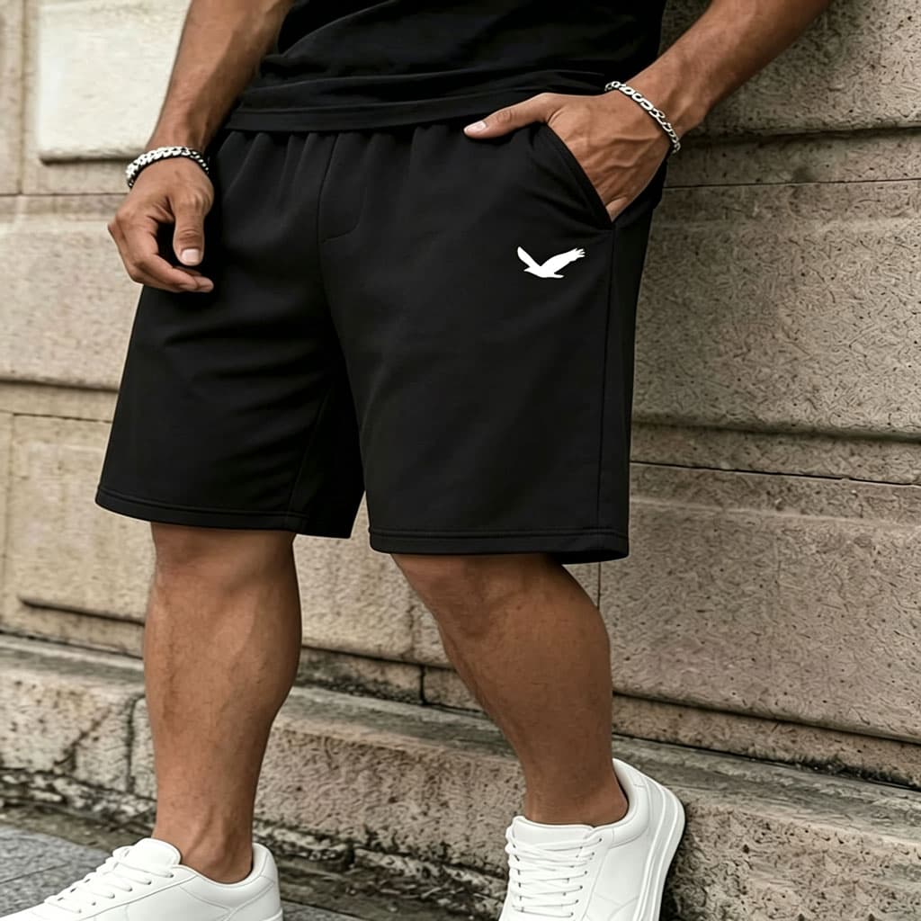Shorts de rua, shorts masculinos, short panglakad para homens, confortáveis shorts de lazer de poliéster com cordão e