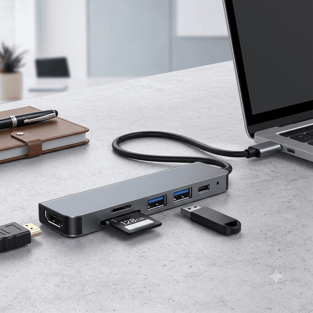 Hub USB Tipo C 6 em 1 Adaptador OTG USB3.0 2 USB C compatível com HDMI TF SD Slot PD Carregador Divisor para MacBook