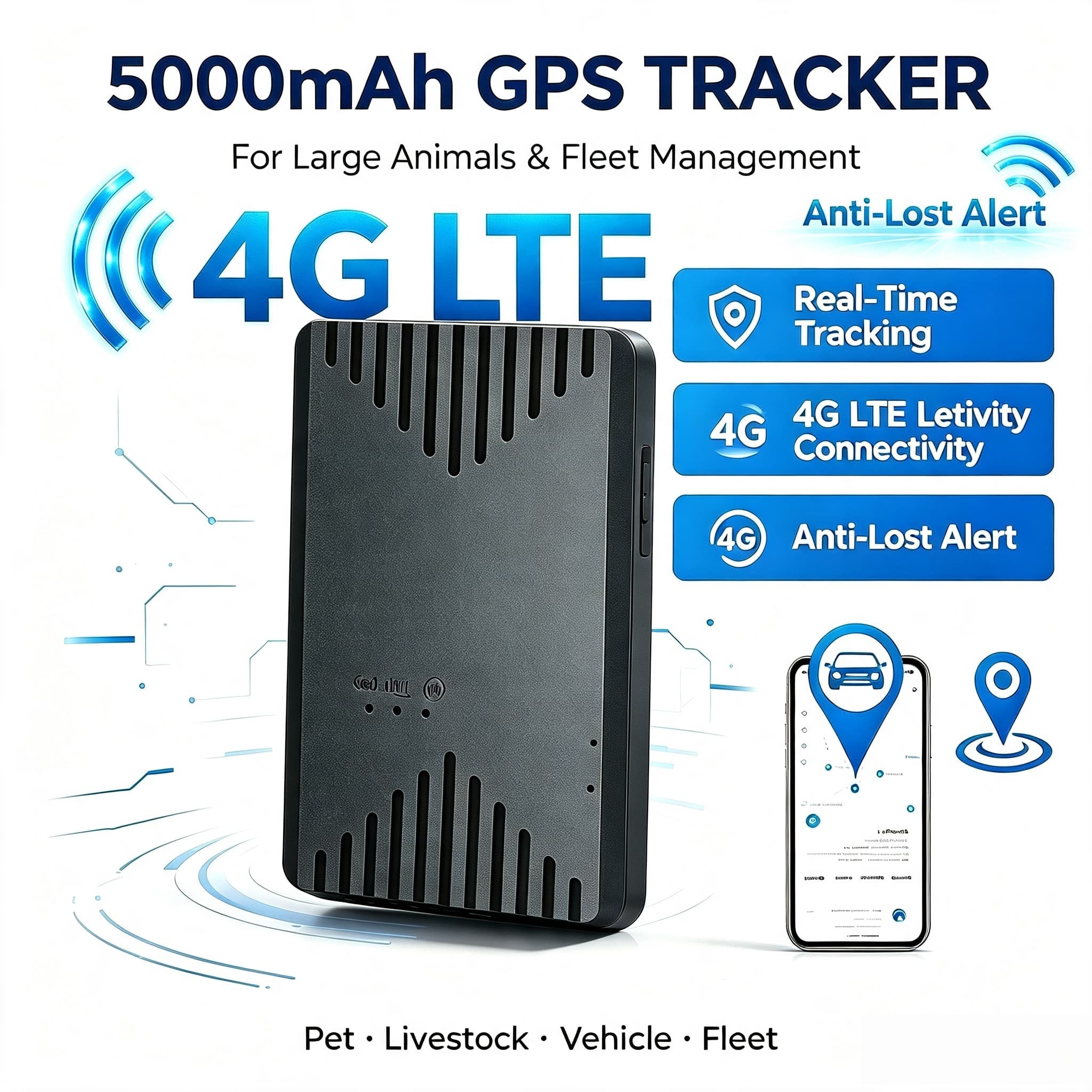 Rebanho Bovino Fazenda de Gado Supervisão Rastreador GPS Veicular Portátil 5000mAh Módulo 4G Integrado Para