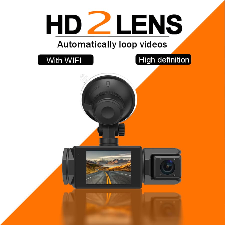 Câmera Veicular Dupla - WIFI, Tela IPS de 2,0 Polegadas, Ângulo Amplo, Gravação em Loop, Sensor G, Câmeras Frontal,