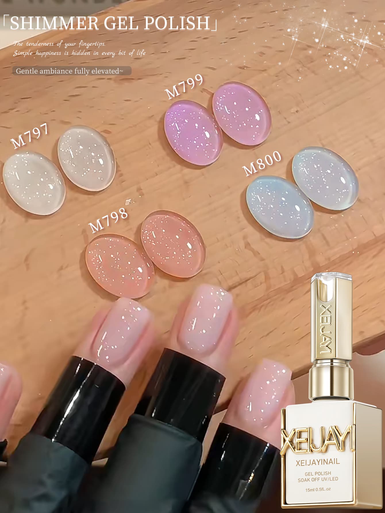 4 Peças Conjunto de Esmalte Gel com Glitter 15ml para Unhas, Esmalte Gel para Remoção de Unhas em Gel UV/LED para Salão