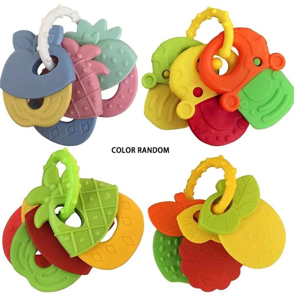 Mordedor de Silicone Congelável Livre de BPA, Chaves Mordedor, Conjunto de Mordedor em Formato de Frutas Para Bebês