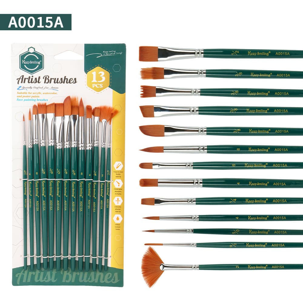 Conjunto de 13 pincéis de náilon para pintura artística, pincéis de madeira para aquarela, guache e pintura acrílica