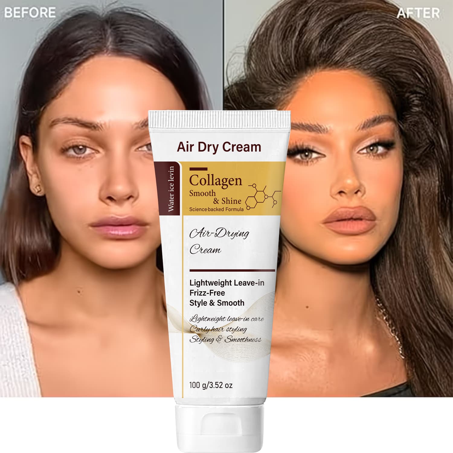 Creme para Cabelo Crespo Ice Levin Seco ao Ar Leave-In 100g, Creme Modelador Leve Sem Frizz Para Cabelos Secos e