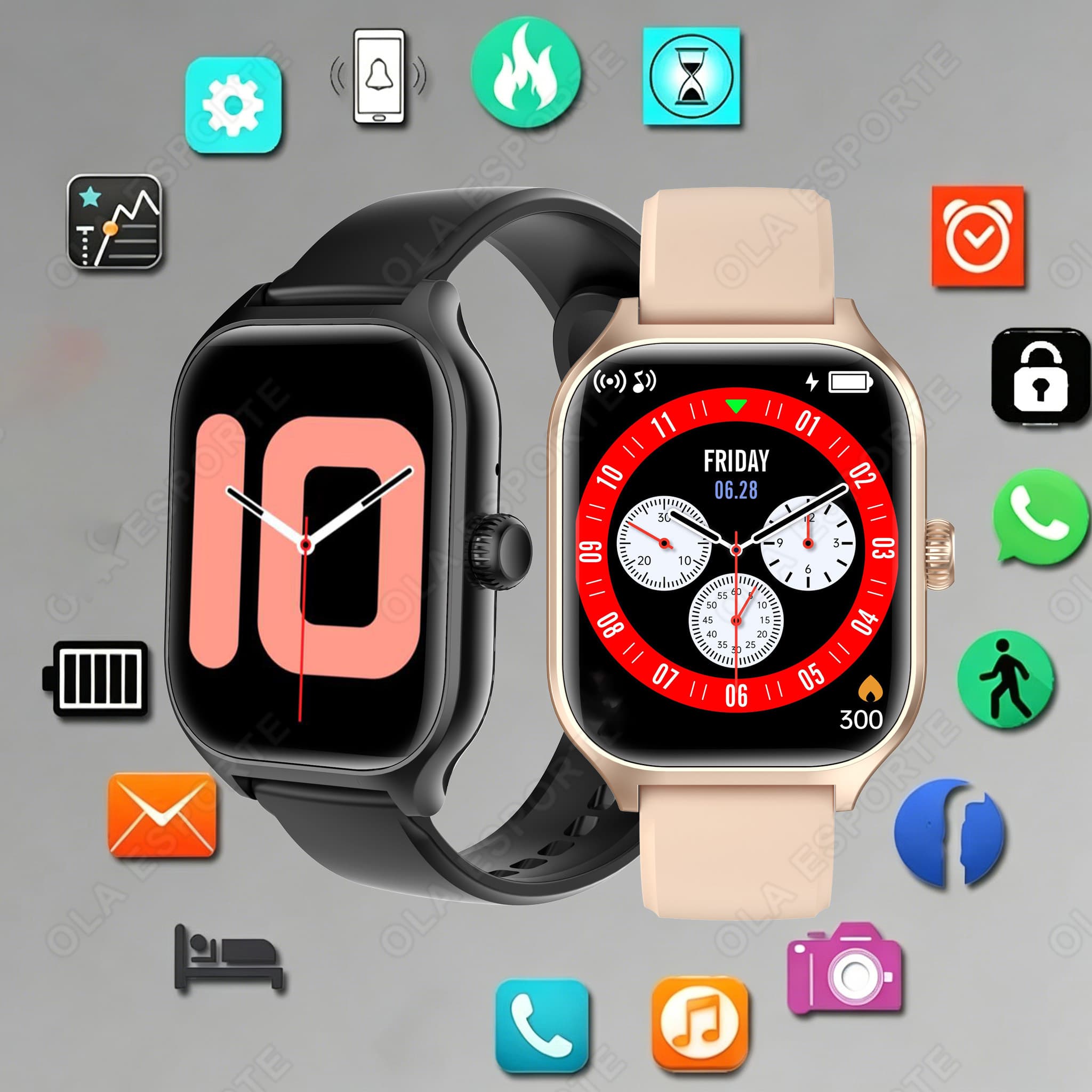 Smartwatch para Homens e Mulheres - Relógios de Pulso Inteligentes, Monitor de Fitness, Pulseira, Presente de