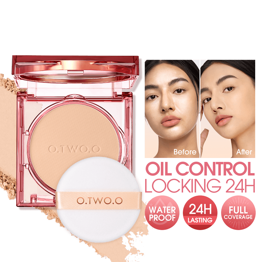 O.TWO.O Pó Compacto Facial com Controle de Oleosidade, Duradouro 24H, Base em Pó Fosco com Esponja