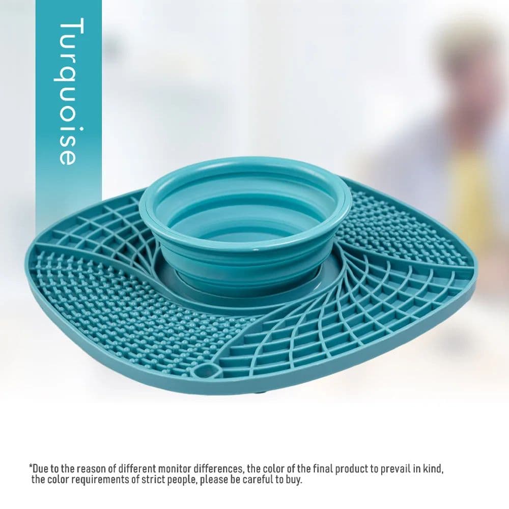 Tapete de lamber para pet em silicone com tigela de água dobrável, ventosa, comedouro lento anti-engasgo, tapete