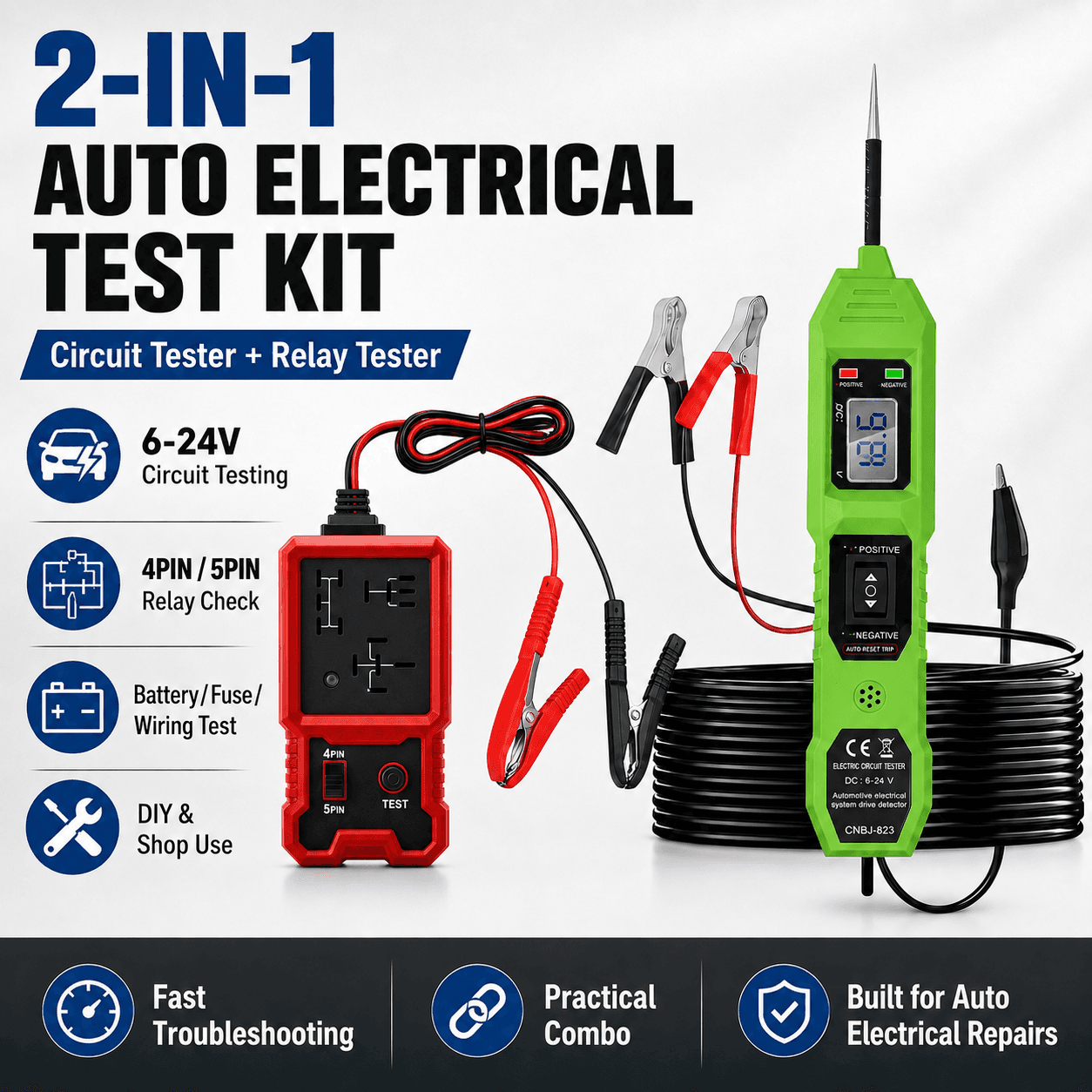 Kit Testador Elétrico Automotivo , De Sonda De Tensão LCD , 12v , Analisador De Relé De Carro , Ferramenta De Diagnóstic