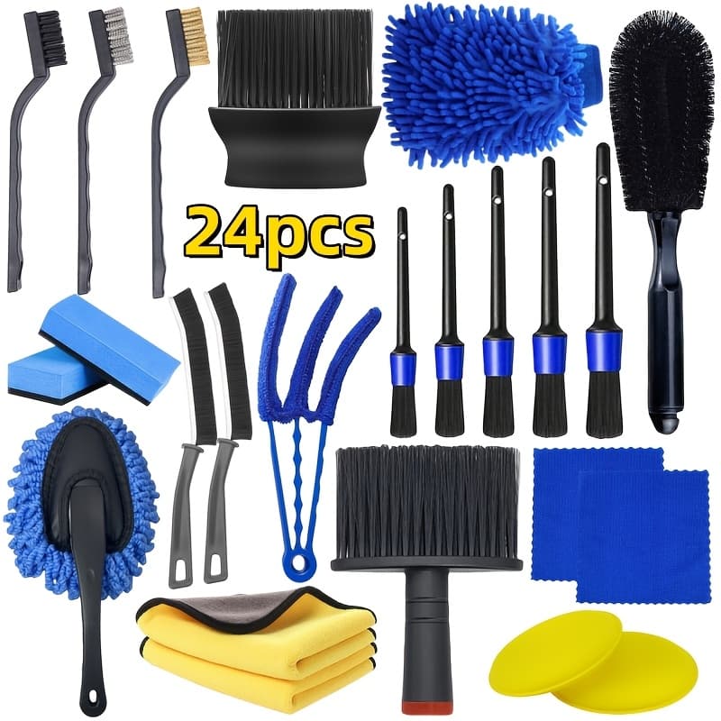 Kit de Ferramentas Completo para Lavagem de Carros com 24 Peças Acessórios Multifuncionais para Limpeza de Veículos