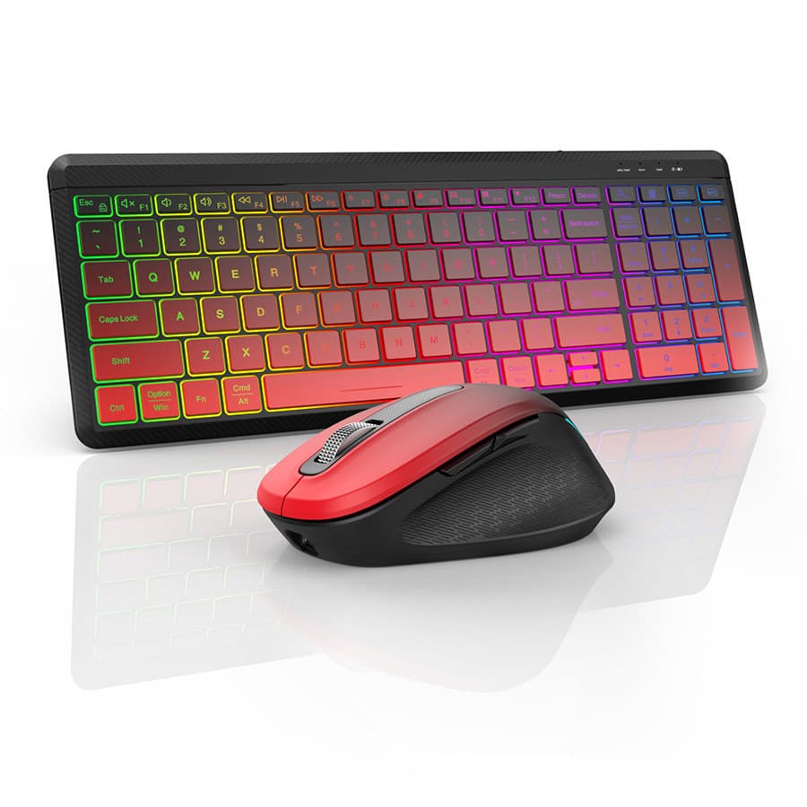 Teclado e Mouse Sem Fio Bluetooth com 7 Cores de Retroiluminação, Conjunto de Teclado e Mouse USB 2.4GHz, Teclado de