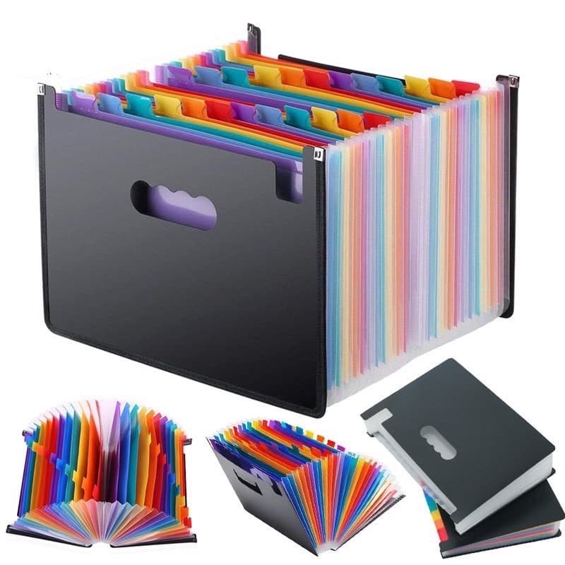 Organizador De Arquivos Expansível Original Com 13 Bolsos A4 | Pasta De Documentos Acordeão Alça Para Material De Escrit