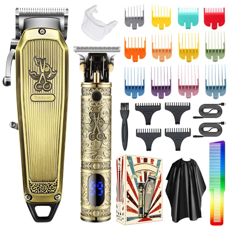 Kit de cortador e aparador para cabelo masculino, tesoura de barbeiro profissional sem fio, aparador de barba