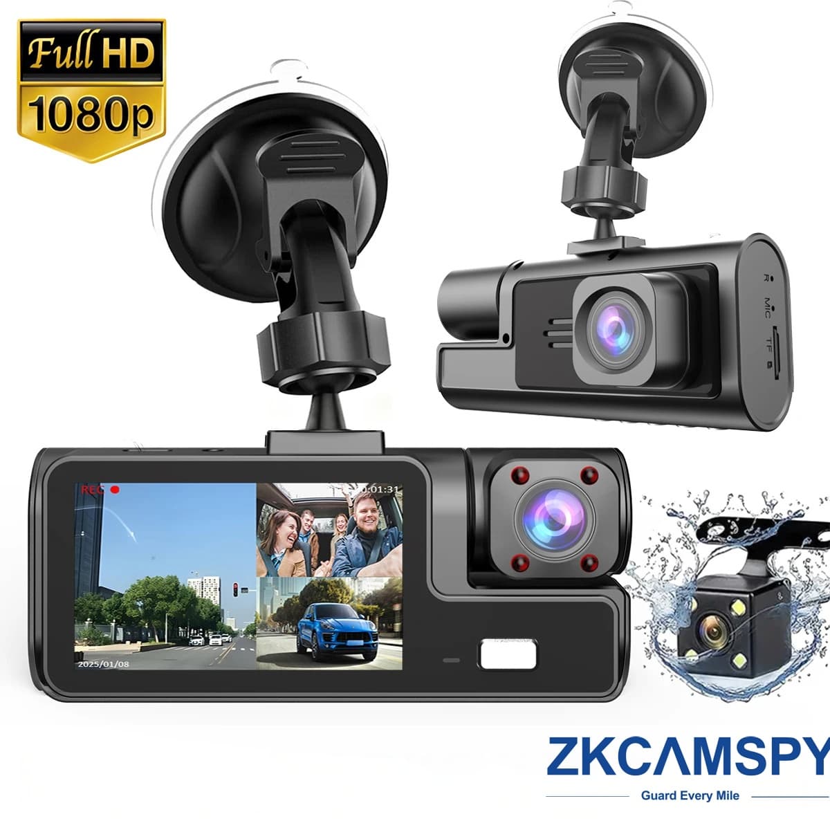 Gravador De Estacionamento Traseiro Da Cabine Dianteira Dash Cam Dvr 1080p 2/3 Lentes