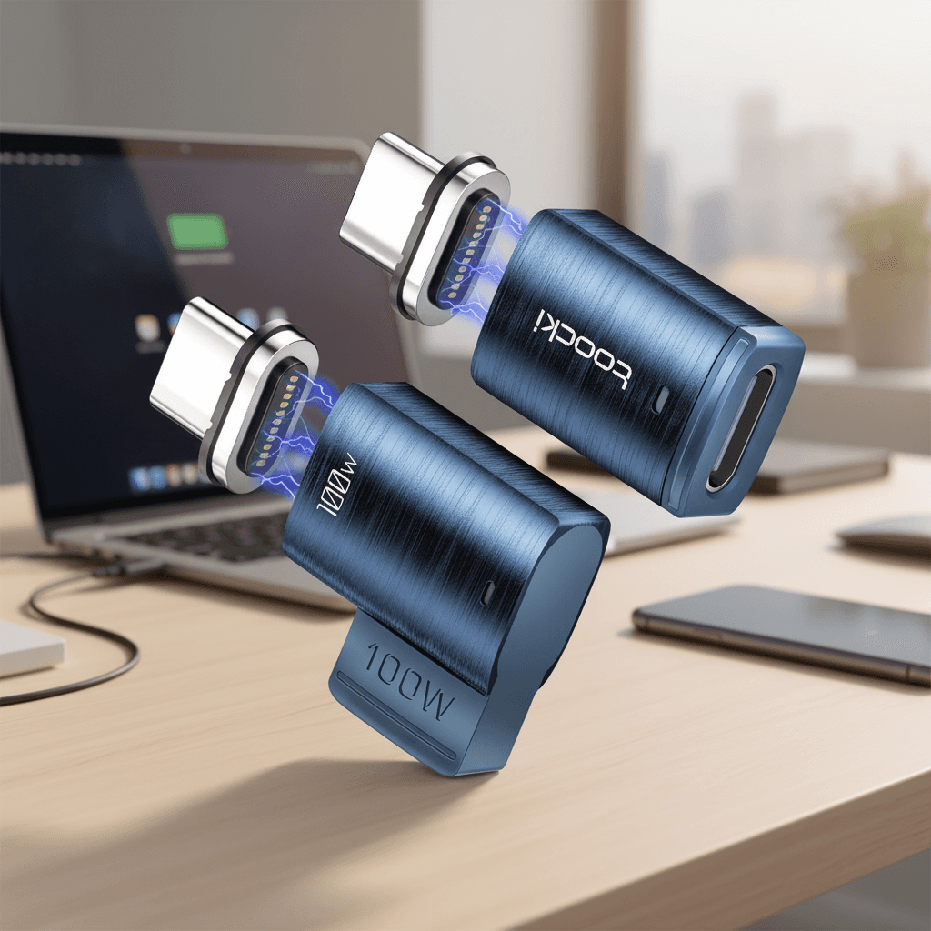 Adaptador de carregamento rápido magnético Toocki USB-C para USB-C 100W, conversor OTG tipo C em cotovelo.