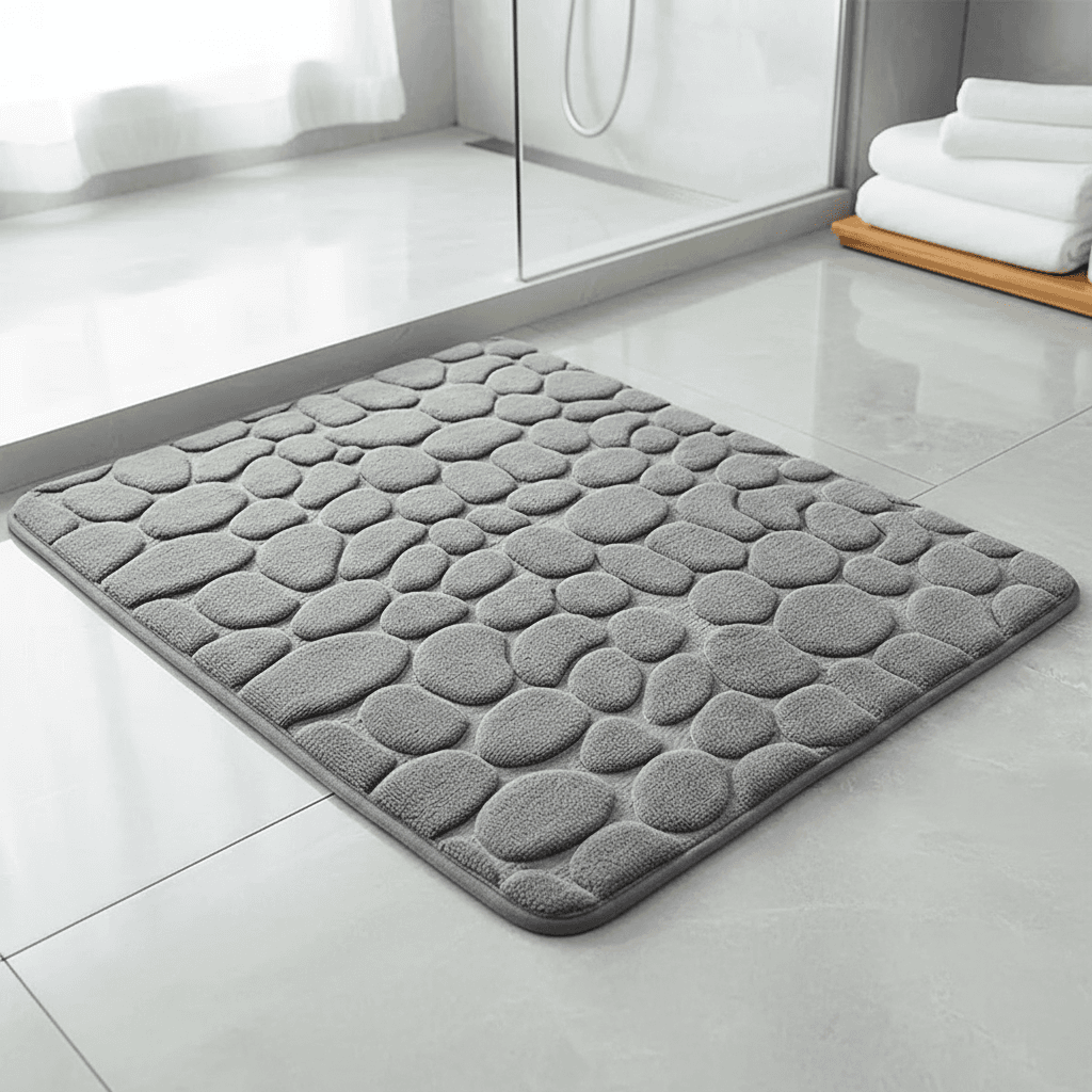 Tapete de Pedra Absorvente com Textura Antiderrapante para Piso de Banheiro