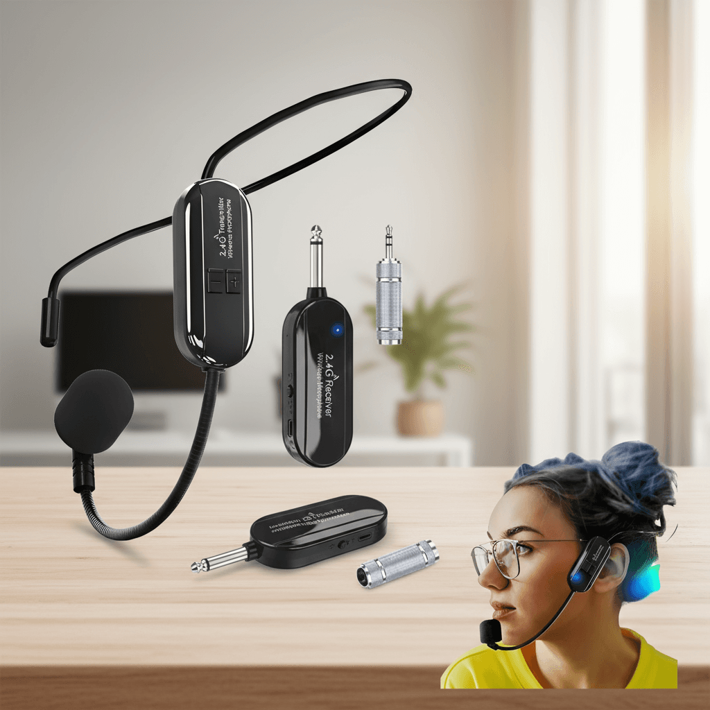Shopee Choice Microfone Sem Fio 2.4G Headset de Cabeça/De Mão 2 em 1 Alcance de 160ft para Sistema PA Ensino