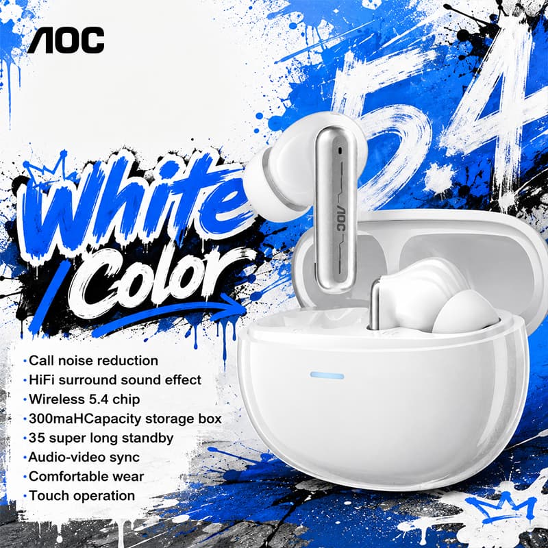 AOC ACT4615 Fones de Ouvido com Cancelamento Ativo de Ruído ANC Bluetooth 6 Fones de Ouvido Bluetooth com Microfone em
