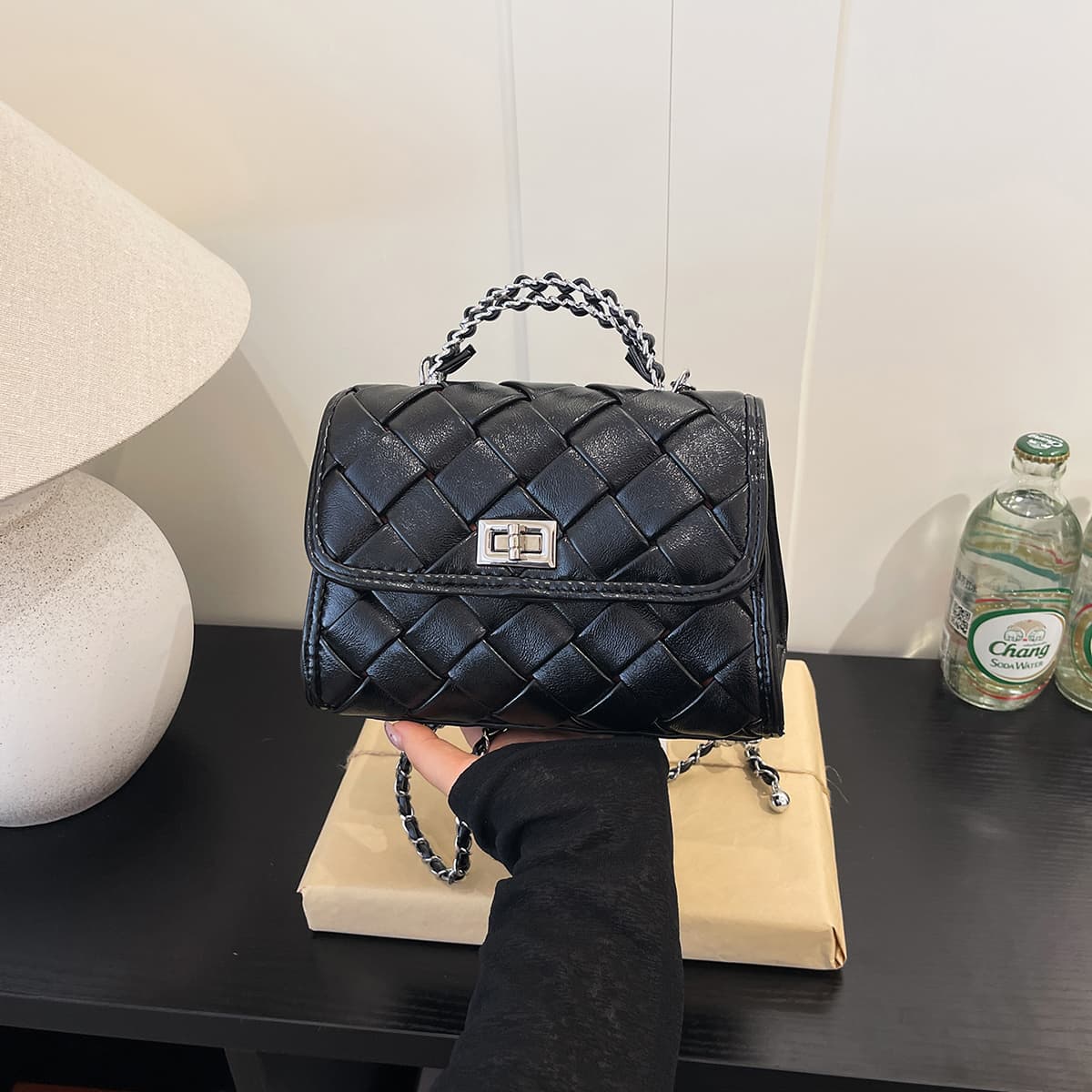Bolsa tiracolo de padrão diamante retrô, versátil e na moda, bolsa de mão quadrada única, Lotte, bolsa de gelatina