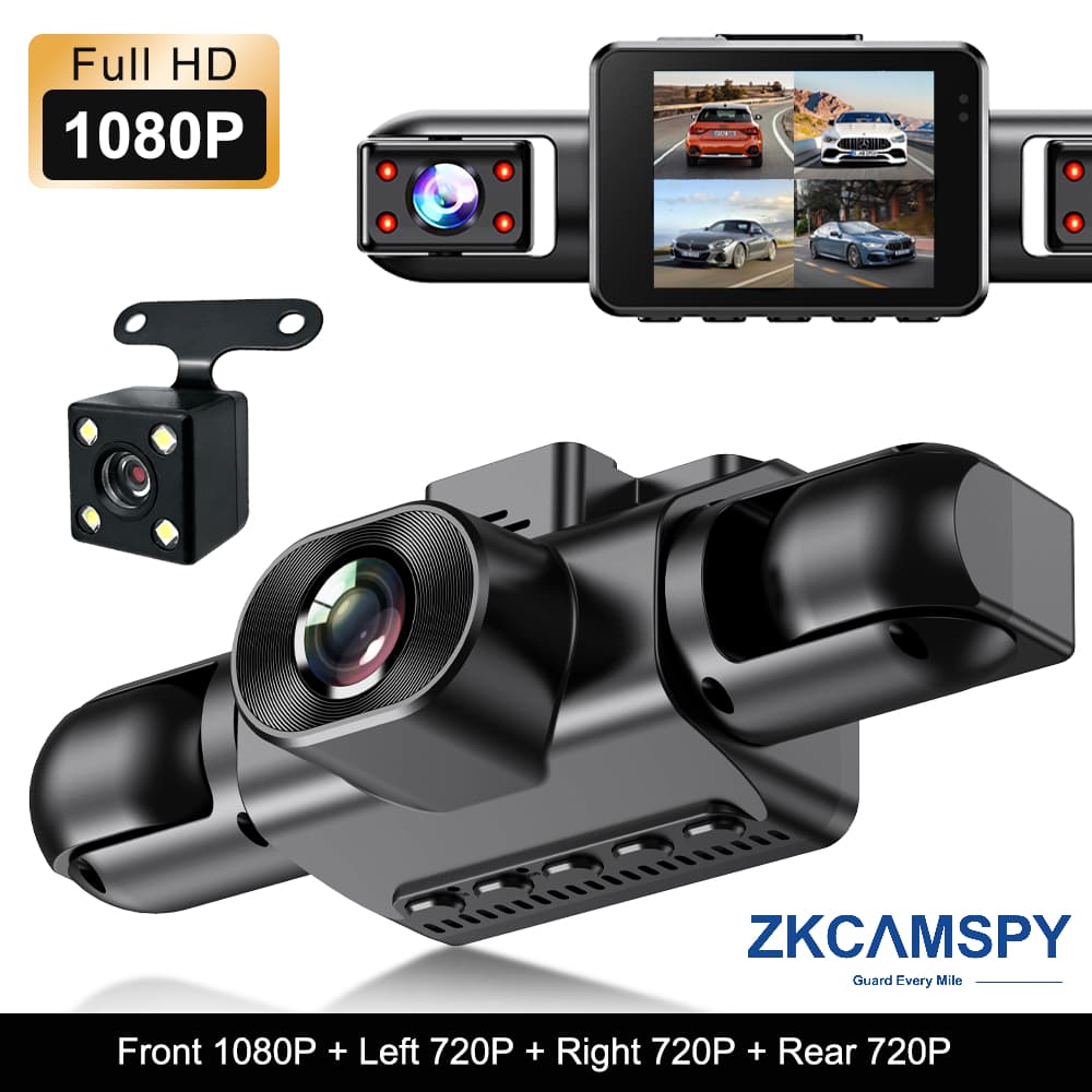 Câmera Veicular 4 Canais Dash Cam 1080P Gravador de Vídeo Quad 360 Graus Monitoramento de Estacionamento DVR