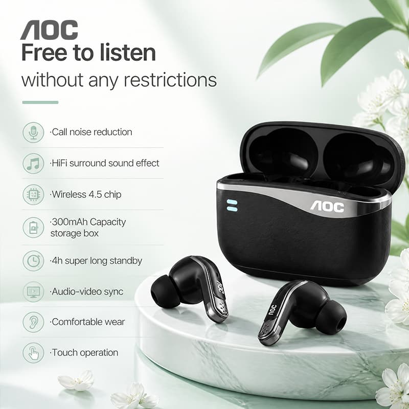 AOC ACT4625 Fones de Ouvido TWS Sem Fio Bluetooth 5.4 Fones de Ouvido 2.4G Dongle Fones Modo Baixa Latência Gaming