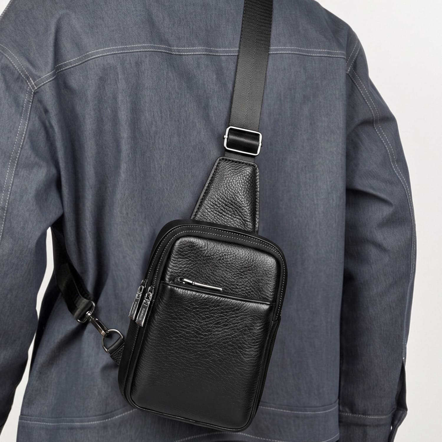 Bolsa tiracolo masculina de couro legítimo, bolsa multi-bolsos para peito, bolsa de ombro pequena portátil, presente de